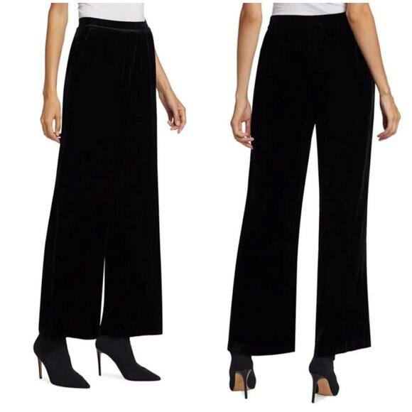 💕ELIE TAHARI💕 The Veronica Velvet Wide-Leg Pants ~ Noir Black Large L NWT - Picture 2 of 16